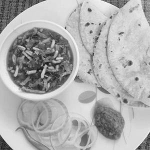 Sev Tamatar Veg Raita ,salad With 4 Amul Desi Ghee Chapati