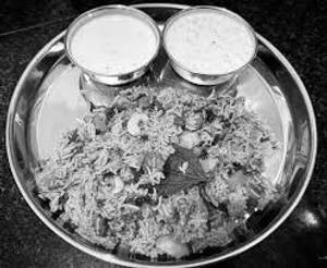 Veg Hyderabadi Biryani with boondi raita