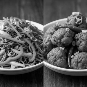 Veg noodles + chilli gobi