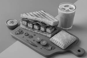 Tandoori Paneer Sandwich With Pizza Puff And Cold Coffee