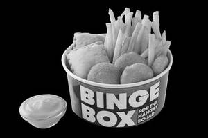 Binge Box - Pizza Puff (2pcs)+Cheese Nuggets (4pcs) +Fries (M) +Dip