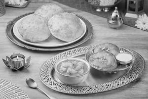 Poori with Aloo Hing Subzi and Dessert Meal (Serves 1)