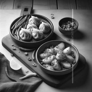 Chicken Steamed Momos [10 Pieces] with Chilli Potato  