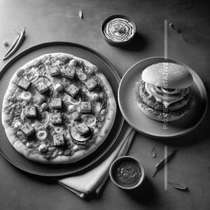 Paneer Tikka Pizza + Aloo Tikki Burger
