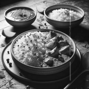 Basmati Rice With Local Chicken Curry And Aloo Bhaji [Serves 1]