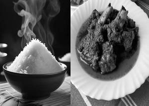 Steam Rice (500 Ml) + Mutton Kosa(2pcs) + Salad