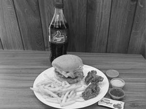 Chicken Jumbo Classic Burger, 2pc Wings, Fries S And Thums Up