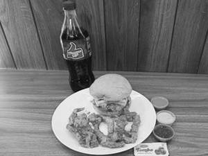 Chicken Jumbo Tandoori Burger,  6pc Strips And Thums Up