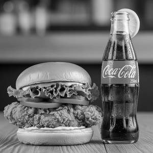 Crispy chicken burger with coke soft beverage 250 ml