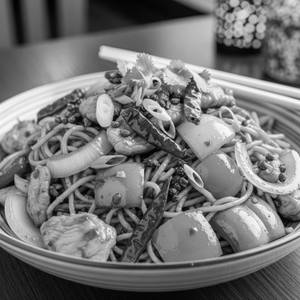 Schezwan noodles chicken