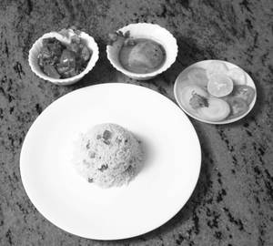 Fried rice chil chicken kashmiri alur dam salad
