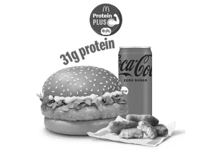 McChicken Burger Protein Plus + 4 Pc Chicken Nuggets + Coke Zero
