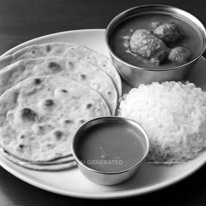 Chicken curry thali [4 rotti + rice]