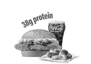 Crispy Chicken Burger Protein Plus + 4 Pc Chicken Nugget + Coke Zero