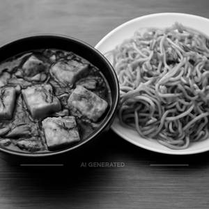 Paneer In Black Pepper Sauce With Schezwan Noodles