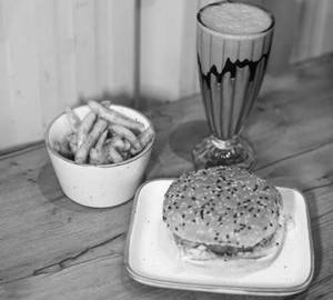 1 Chicken Cheese Burger+1 Salted Fries + 1Cold Coffe