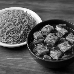 Paneer In Black Pepper Sauce With Schezwan  Noodles