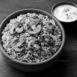 Mushroom biryani + raita