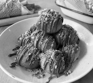 Chocolate red nuts mini donuts