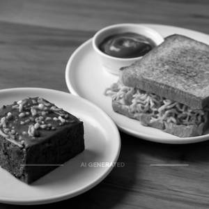 Walnut Brownie with Nutella Spread+
Masala Maggie Sandwich