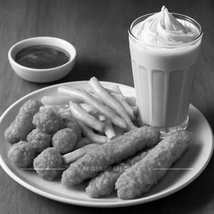 Chicken Corn Pops + Chicken Fingers + Butterstoch Shake