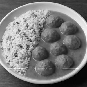 Lemon Cilantro Rice With Soya Balls In A Roasted Bell Pepper Sauce