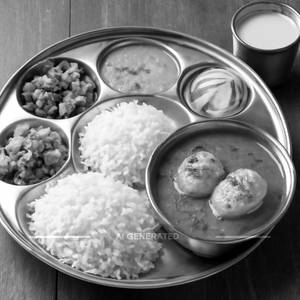 Veg Thali With Egg Curry