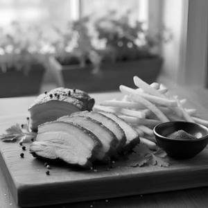 Roast pork with french fries