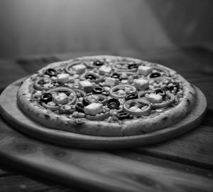Black and white pizza