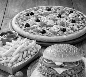 Regular French Fry + Veg Burger+Regular Farmhouse Pizza