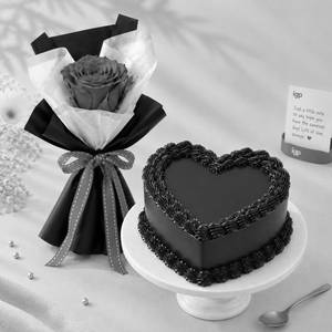 Chocolate Heart Bento Cake &  Red Rose Combo