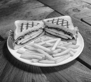 Chicken Sandwich with Badam Milk & French Fries