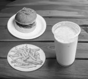 Chicken Burger with Badam Milk and French Fries