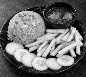 Veg Fried Rice + Fries + Gravy + Chicken 2 Pcs