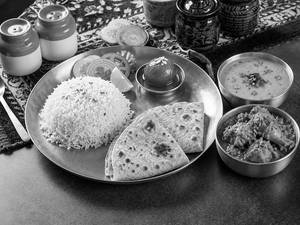 Chicken Curry Roti And Rice Meal