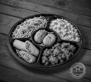 Chinese Platter With 5 Veg Items - Noodles, Fried Rice , Fried Momos, Spring Rolll , Chilli Potota