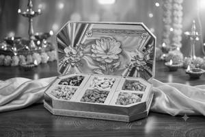 Cream Curtain Octagon Ring Box Dry Fruit Box (10*15) (1048)