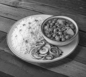 Aloo chole curry served with White rice, Salad & Pickle (Spl Combo Offer)