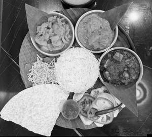 Rice, Dal, Fried Vegetable (2 Types), Chutney