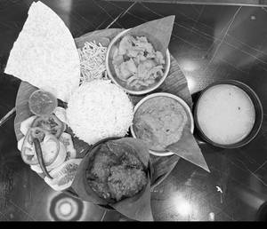 Rice, Dal, Fries, Vegetable, Chicken (2 Pcs.), Chutney