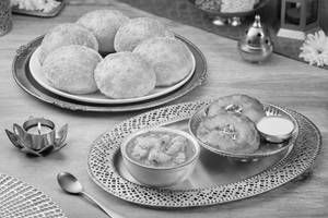 Poori with Aloo Hing Subzi and Dessert Meal (Serves 2)