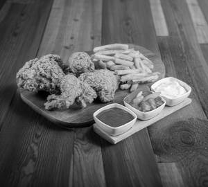 Broasted (12 pieces), leg (2 pieces), lollipop (2 pieces), wings (2 pieces), French fries (150 g) an