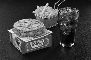 Veg Paratha Burger with Side and Beverage Meal