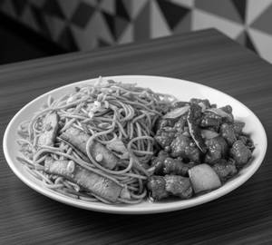 Hakka Pork Noodles + Schezwan Pork