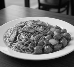 Pork Hakka Noodles + Pork Dry Fry
