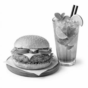 Veg Burger + Bluelaggon Mojitio