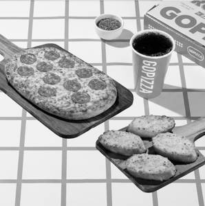 Chicken Pepperoni Pizza + Cheese garlic bread + Pepsi