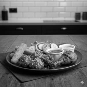 Fish Finger(2pcs)+Honey Chilli Chicken(4pcs)+Tangri Kabab(1pc)+Salad&Sauces