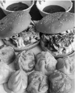 Aloo Tikki Crunchy Burger With Half Fried Momos