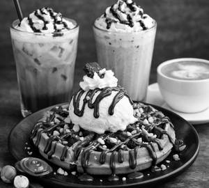 Chocolate Waffle With Ice Cream + Cold Coffee/ Hot Coffee/ Milkshake